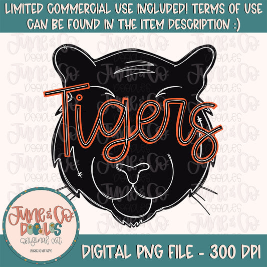 Tigers Mascot PNG| Custom School Mascot Sublimation File| School Pride Shirt Design| Hand Lettered Printable Art| Instant Download