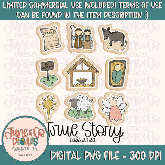 True Story Cookies PNG| Faith Based Christmas Sublimation File| Nativity Story Shirt Design| Hand Sketched Printable Art| Instant Download