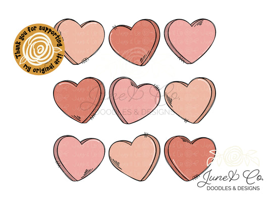 Girls Boho Candy Hearts PNG| Valentine's Sublimation File| Valentine's Day Shirt Design| Hand Sketched Printable Art| Instant Download