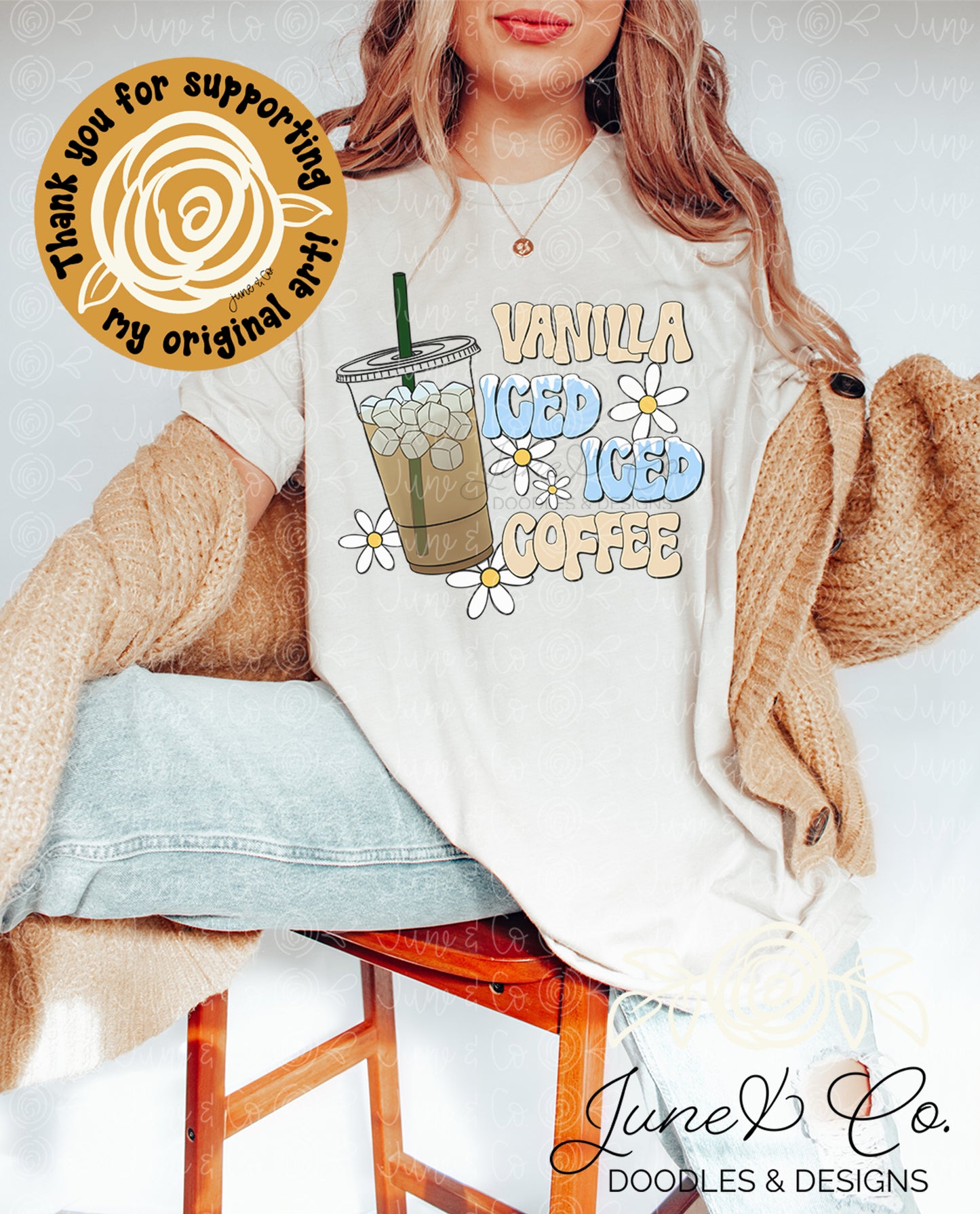 Vanilla Iced, Iced Coffee PNG| Iced Coffee Sublimation File| Song Lyrics Shirt Design| Hand Drawn Printable Art| Instant Download