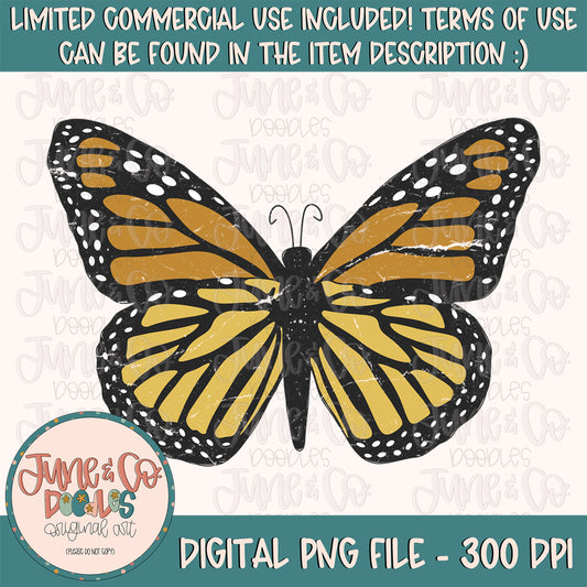 Vintage Distressed Butterfly PNG| Grunge Butterfly Sublimation File| Retro Shirt Design| Hand Sketched Printable Art| Instant Download