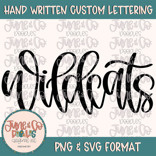 Wildcats Mascot Lettering PNG| Team Spirit Sublimation File| Sports Team SVG| Hand Lettered Printable Art| Instant Download