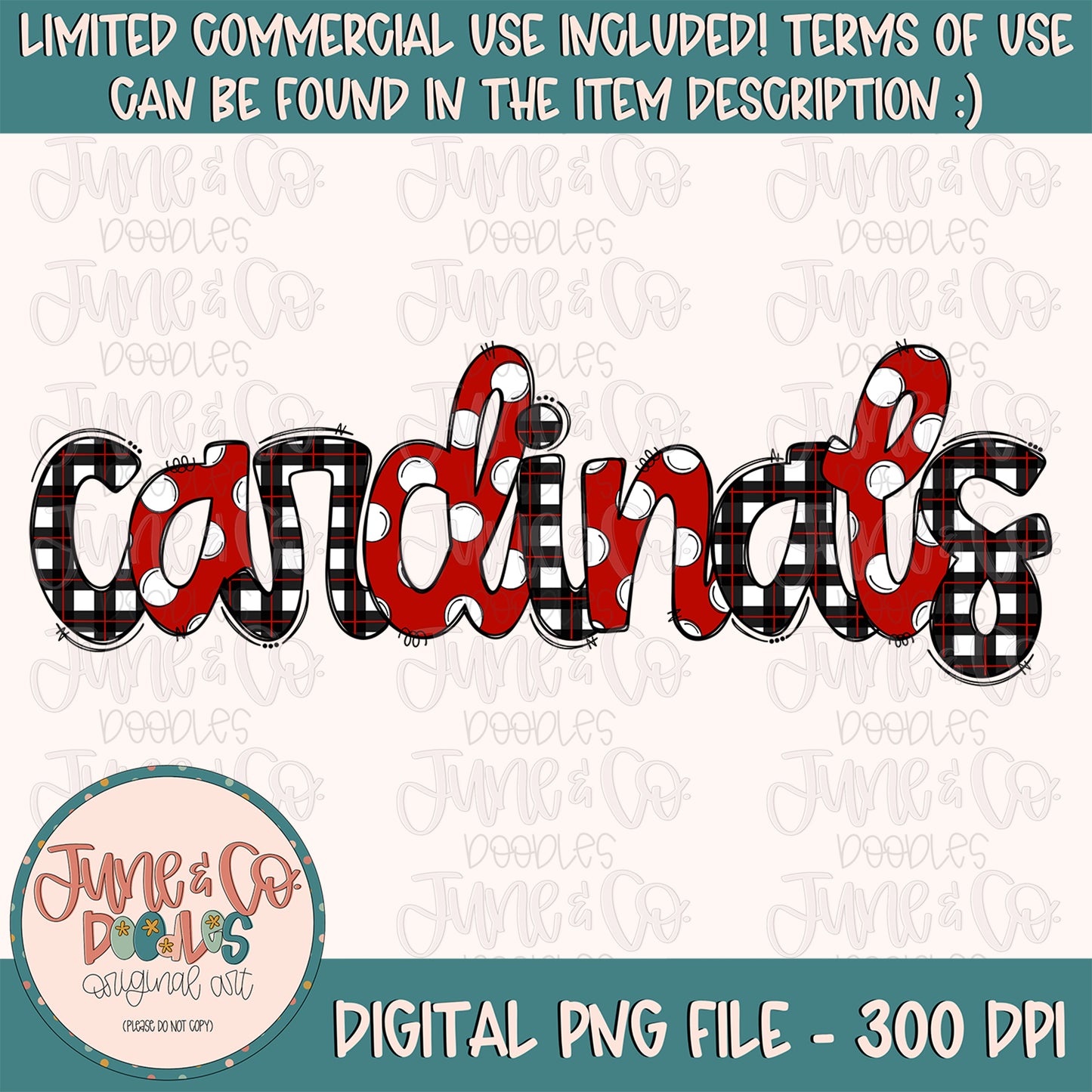 Cardinals Doodle PNG| Mascot Lettering Sublimation File| Sports Team Shirt Design| Hand Lettered Printable Art| Instant Download