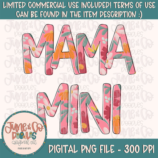 Pink Floral Mama and Mini PNG Bundle| Mom And Me Sublimation File| Mother's Day Shirt Design| Hand Lettered Printable Art| Instant Download