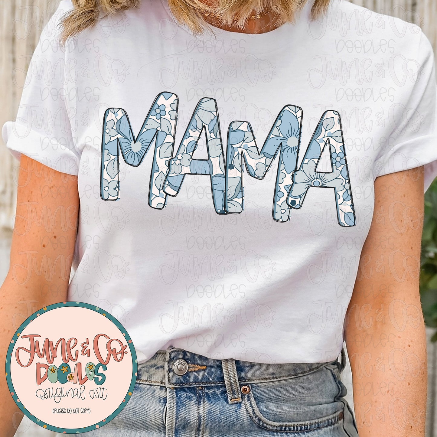 Blue Floral Mama and Mini PNG Bundle| Mom And Me Sublimation File| Mother's Day Shirt Design| Hand Lettered Printable Art| Instant Download