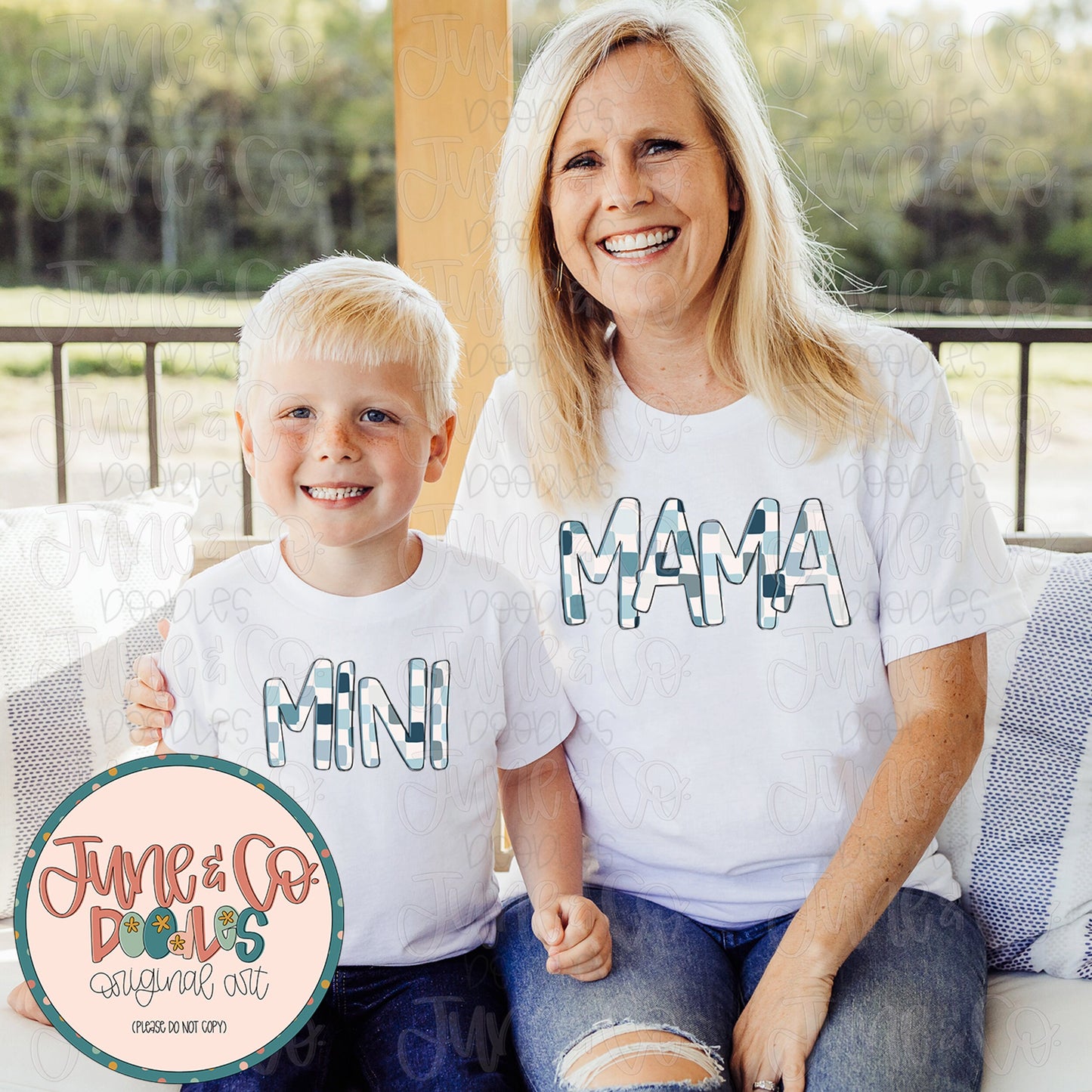 Blue Checked Mama and Mini PNG Bundle| Mom And Me Sublimation File| Mother's Day Shirt Design| Hand Lettered Printable Art| Instant Download