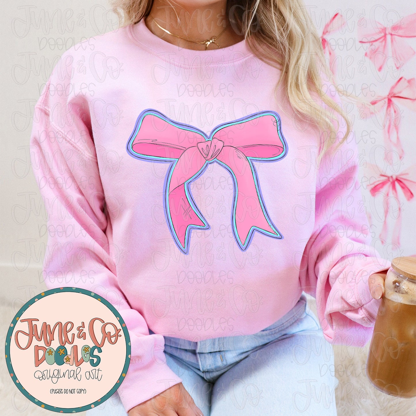 Colorful Sketchy Bow PNG| Coquette Aesthetic Sublimation File| Pink Bow Shirt Design| Hand Sketched Printable Art| Instant Download