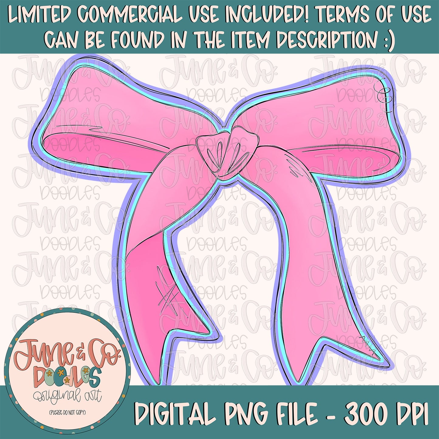 Colorful Sketchy Bow PNG| Coquette Aesthetic Sublimation File| Pink Bow Shirt Design| Hand Sketched Printable Art| Instant Download