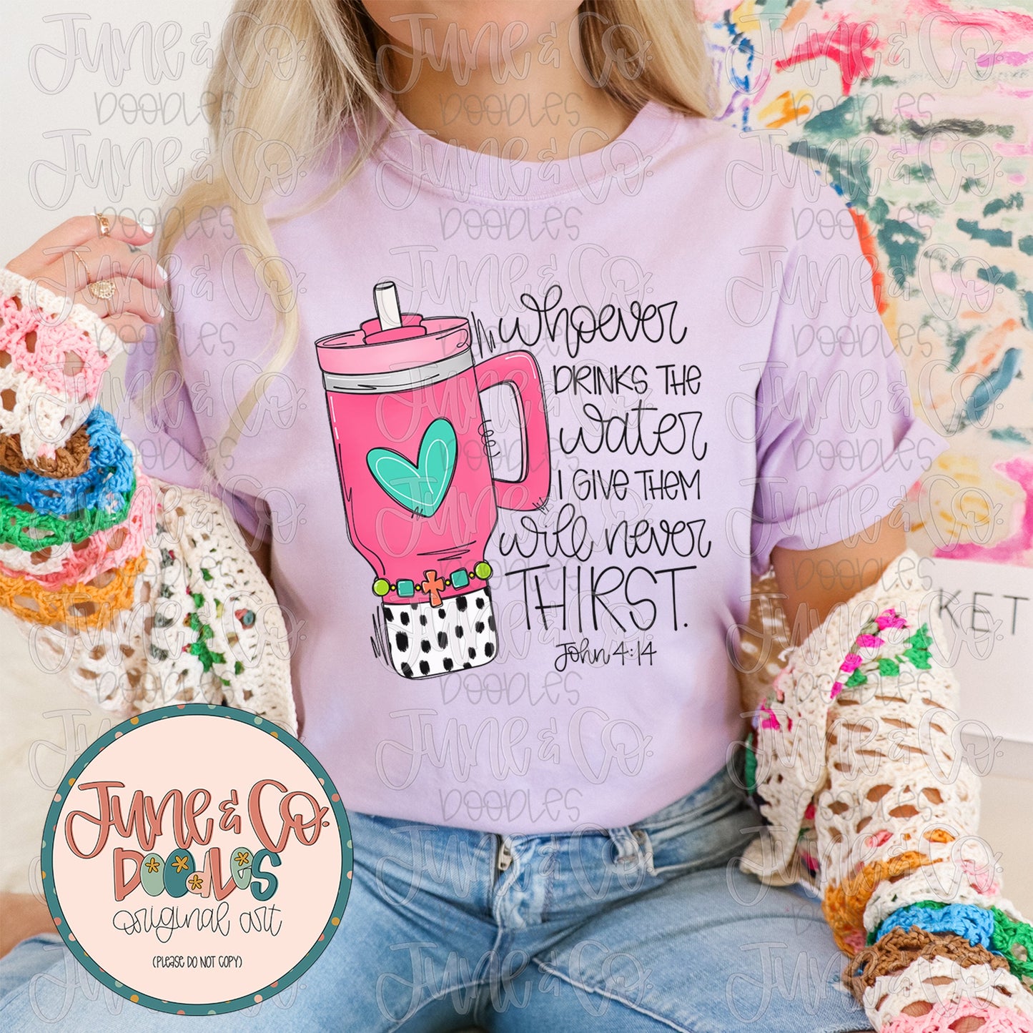 Never Thirst Cup PNG| John 4:14 Verse Sublimation File| Trendy Faith Shirt Design| Hand Lettered Printable Art| Instant Download