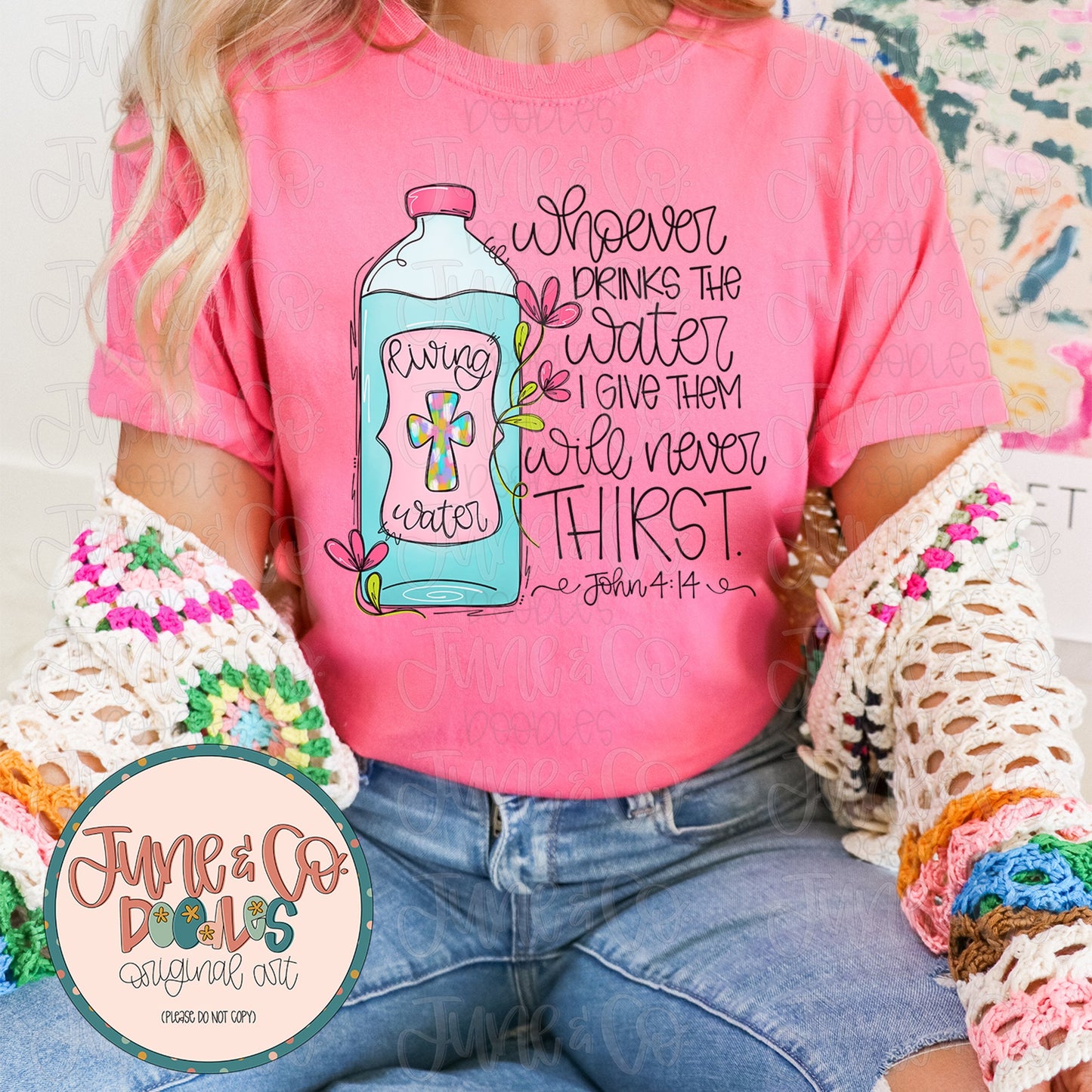 Never Thirst Bottle PNG| John 4:14 Verse Sublimation File| Trendy Faith Shirt Design| Hand Lettered Printable Art| Instant Download