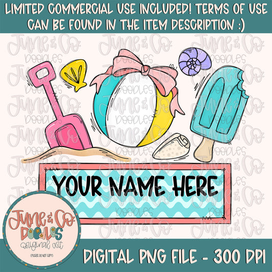 Beach Things With Name Plate PNG- Girl| Summer Time Sublimation File| Beach Vacation Shirt Design| Printable Art| Instant Download