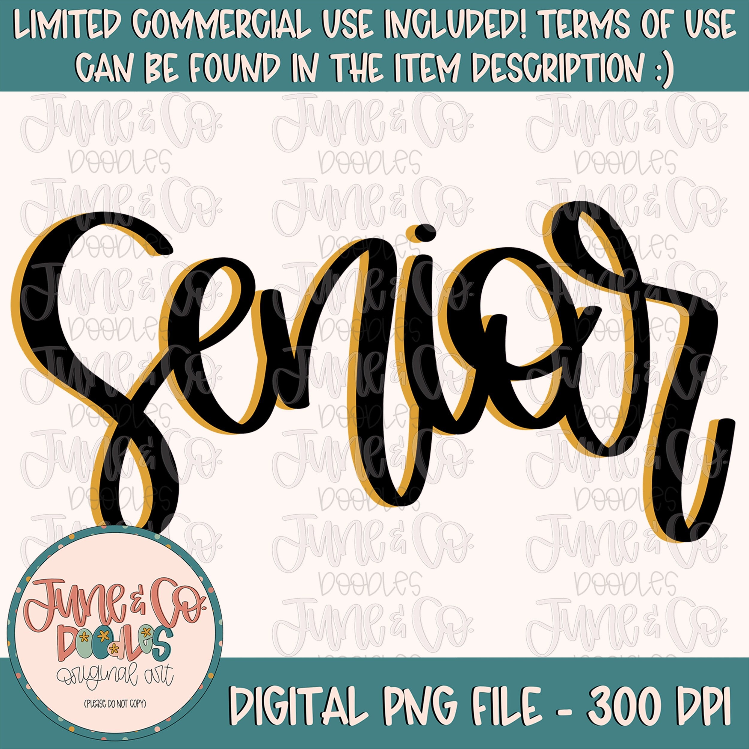 Senior Rounded Letters Black And Gold Senior Lettering PNG| Back To School Sublimation File ...