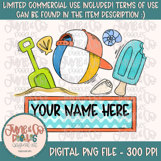 Beach Things With Name Plate PNG- Boy| Summer Time Sublimation File| Beach Vacation Shirt Design| Printable Art| Instant Download