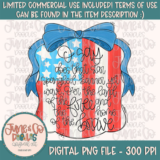 Coquette Star Spangled Banner PNG| Girly Patriotic Sublimation File| American Flag Shirt Design|Hand Lettered Printable Art|Instant Download