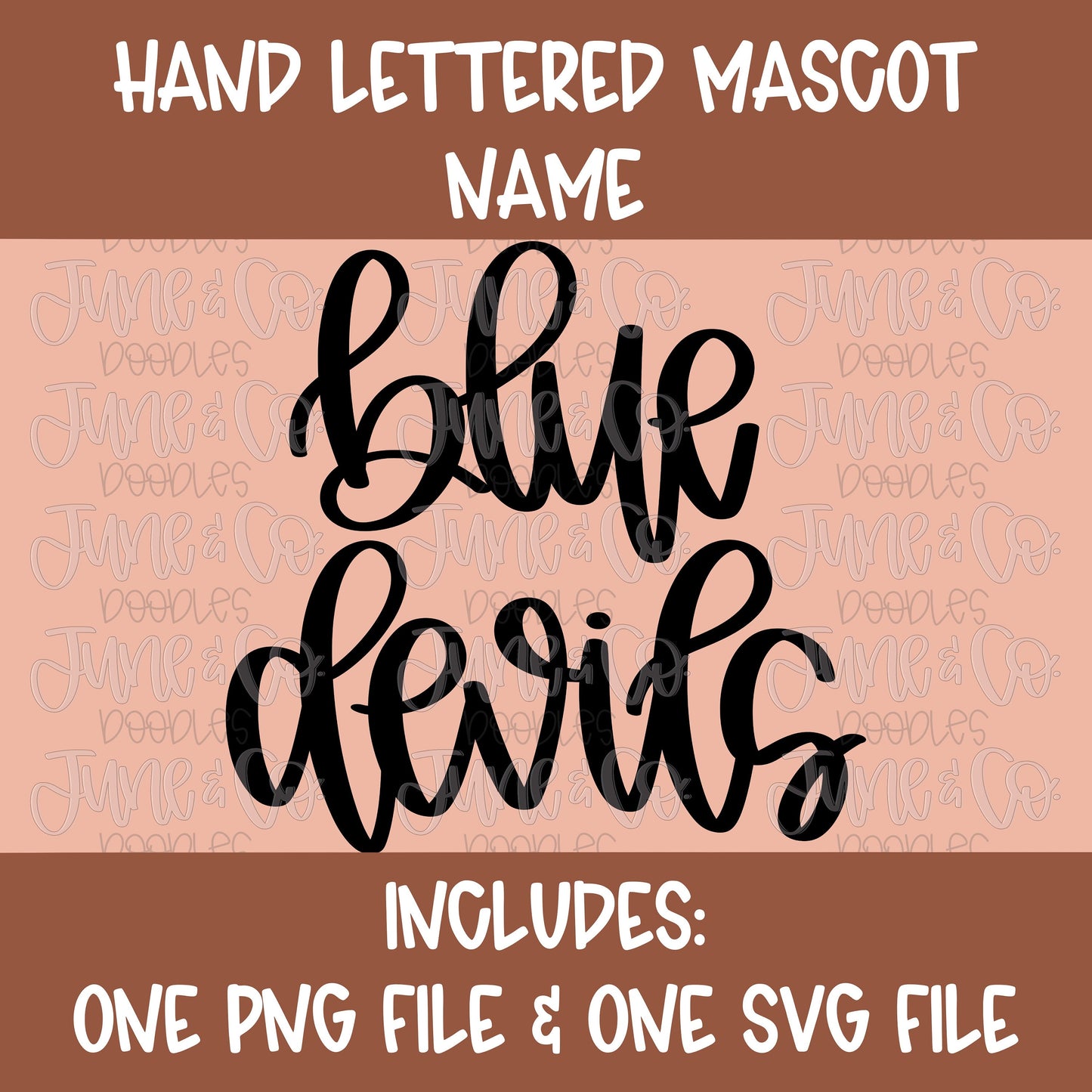 Blue Devils Mascot Lettering PNG| Team Spirit Sublimation File| Sports Team SVG| Hand Lettered Printable Art| Instant Download