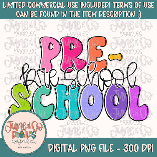 Neon Rainbow Pre-School PNG| Girls Back To School Sublimation File| Retro Student Shirt Design| Teacher Printable Art| Instant Download