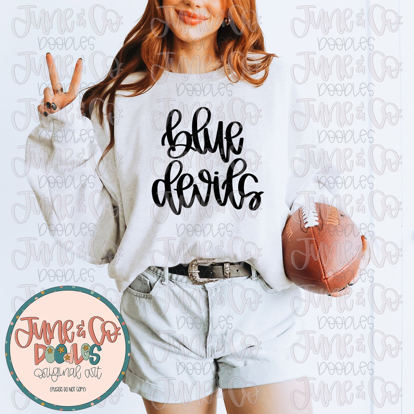 Blue Devils Mascot Lettering PNG| Team Spirit Sublimation File| Sports Team SVG| Hand Lettered Printable Art| Instant Download