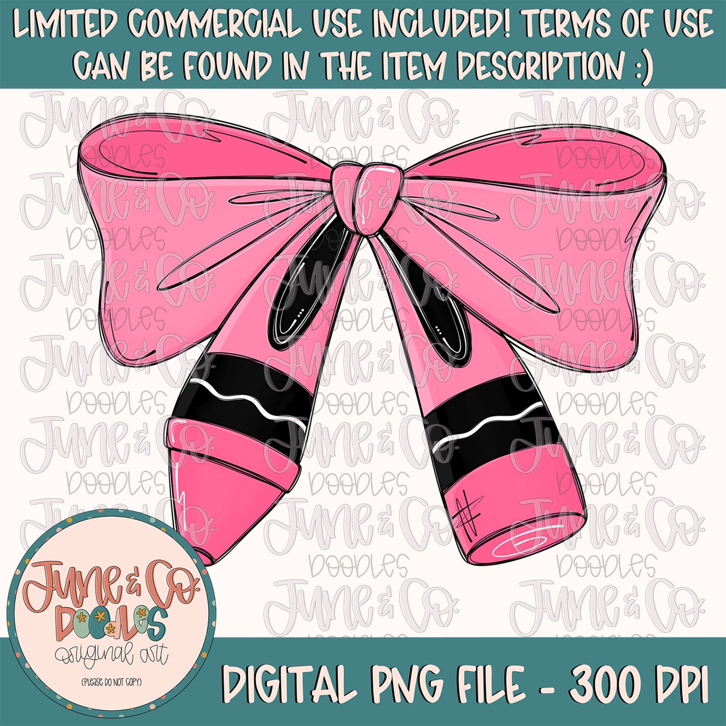 Pink Crayon Bow PNG| Girly Back To School Sublimation File| Coquette Teacher Shirt Design| Hand Sketched Printable Art| Instant Download