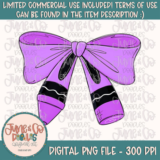 Purple Crayon Bow PNG| Girly Back To School Sublimation File| Coquette Teacher Shirt Design| Hand Sketched Printable Art| Instant Download