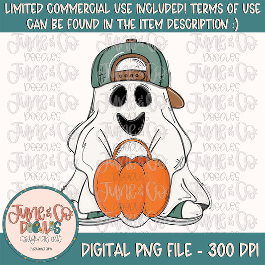 Cool Boy Ghost PNG| Ghost In Backwards Hat Sublimation File| Trick or Treat Shirt Design| Hand Drawn Printable Art| Instant Download