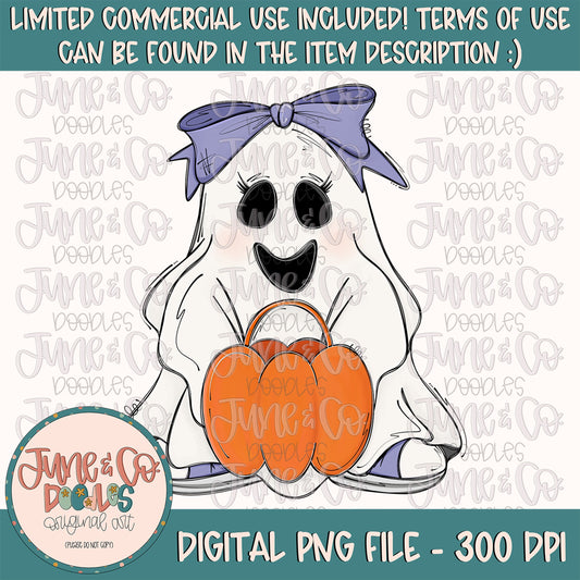 Girl Ghost PNG| Coquette Ghost In Bow Sublimation File| Girly Trick or Treat Shirt Design| Hand Drawn Printable Art| Instant Download