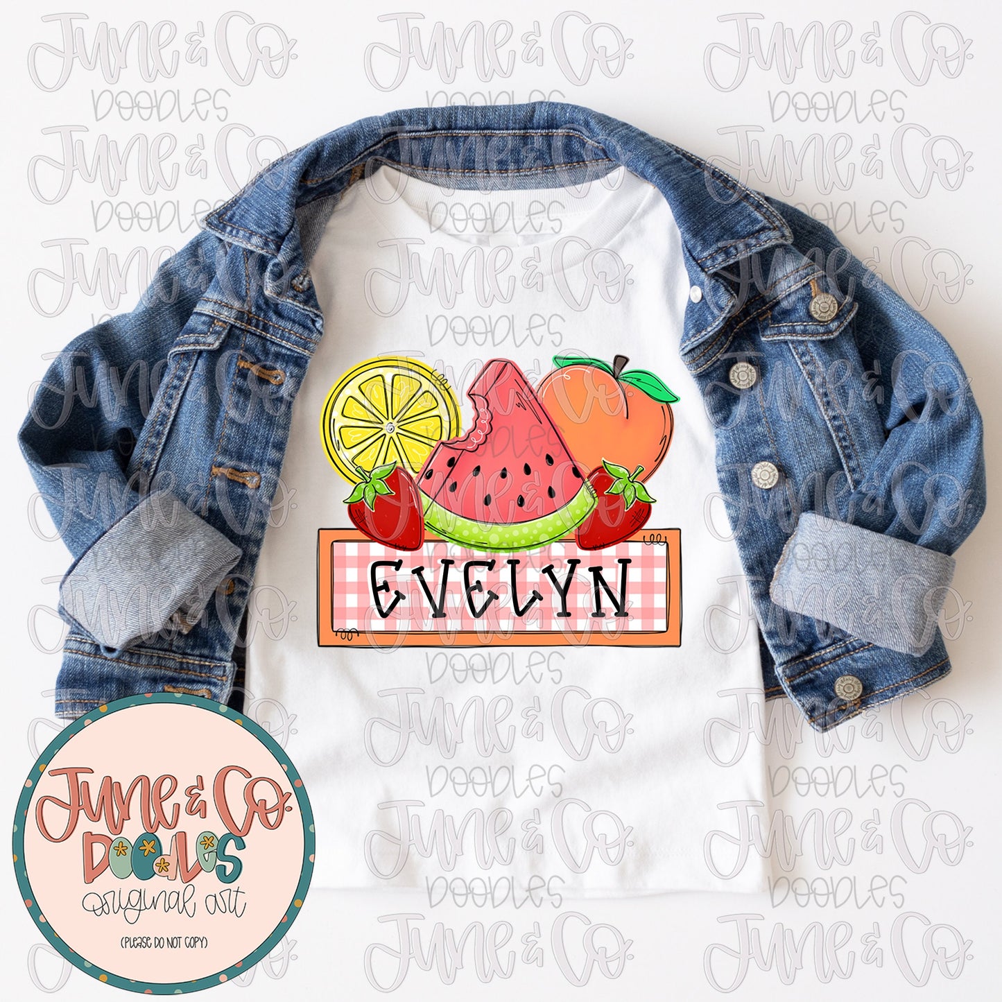 Summer Fruit With Name Plate PNG| Girls Summer Time Sublimation File| Fruit Doodles Shirt Design| Printable Art| Instant Download