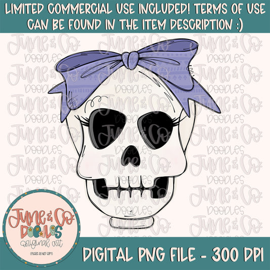 Girly Skeleton PNG| Skull With Bow Sublimation File| Girls Halloween Shirt Design| Hand Drawn Printable Art| Instant Download