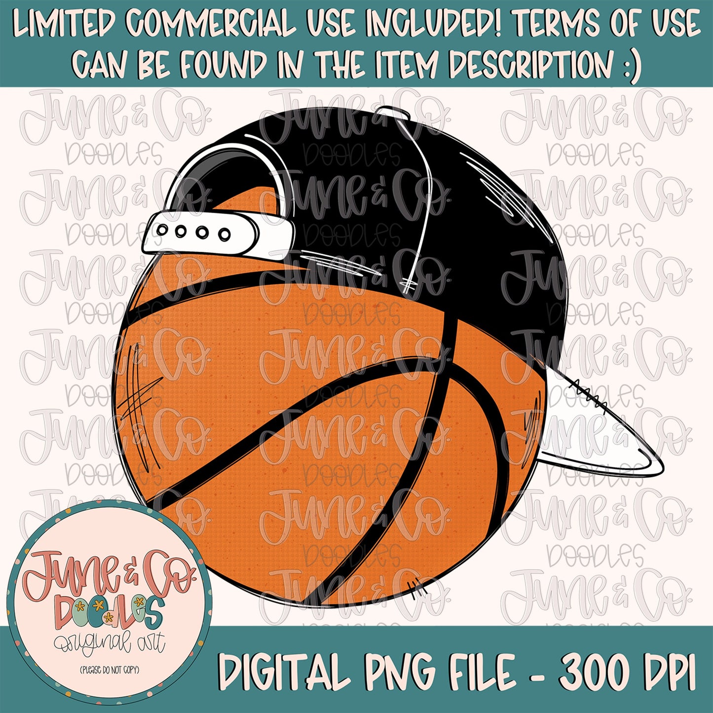 Cool Basketball Black & White PNG| Basketball With Hat Sublimation File| Boys Bball Shirt Design| Printable Art| Instant Download