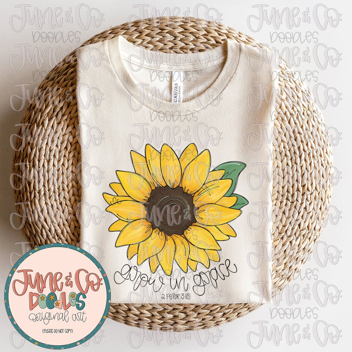 Grow In Grace PNG| Sunflower Bible Verse Sublimation File| Faith Based Fall Shirt Design| Hand Lettered Printable Art| Instant Download