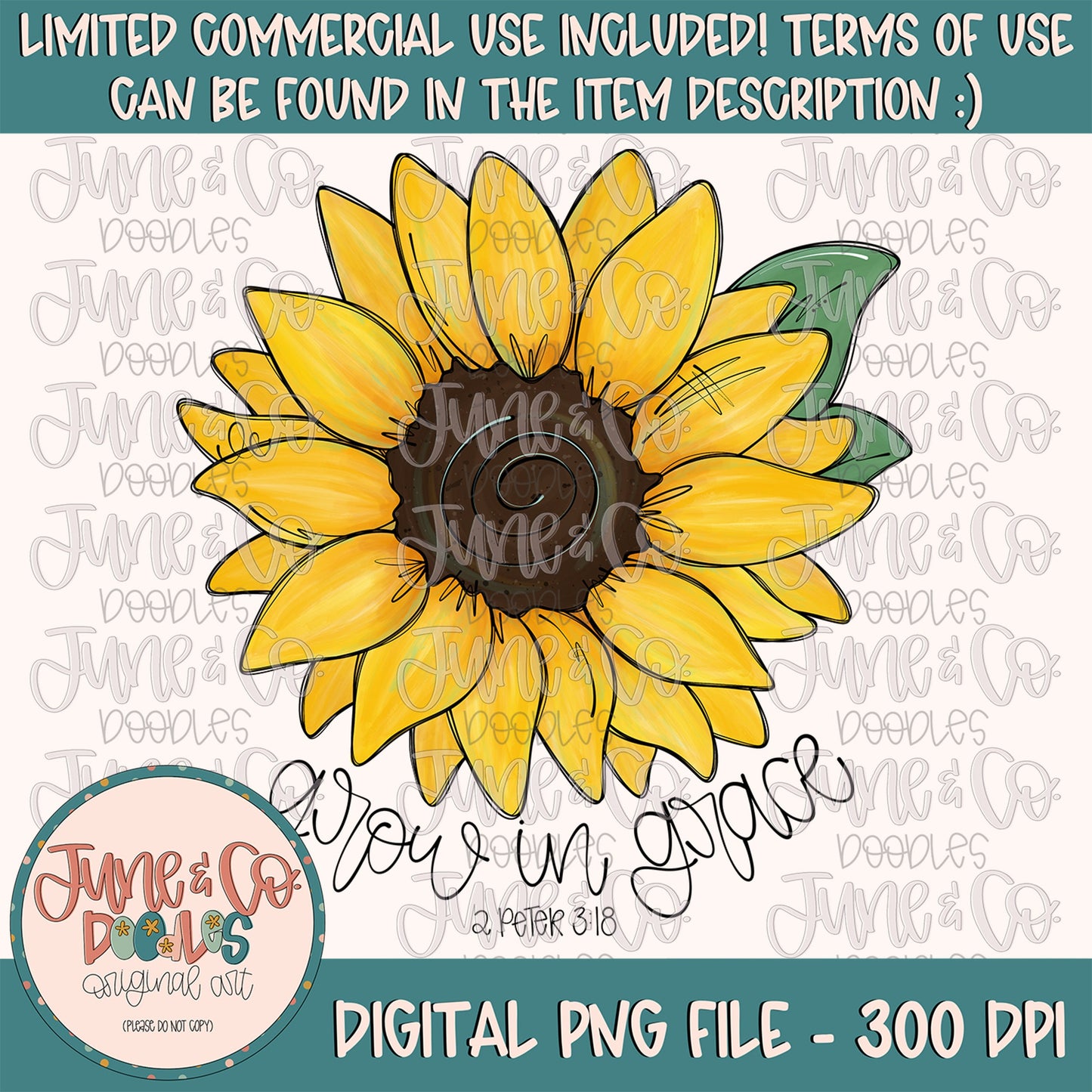 Grow In Grace PNG| Sunflower Bible Verse Sublimation File| Faith Based Fall Shirt Design| Hand Lettered Printable Art| Instant Download