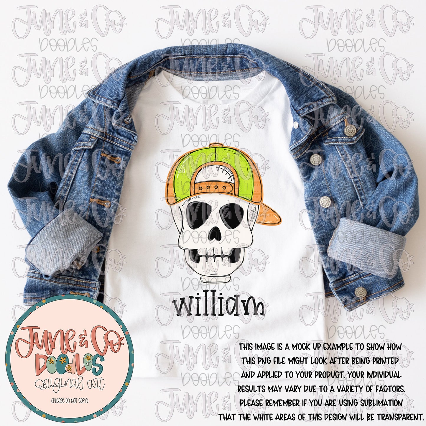 Cool Skeleton PNG| Skull in Backwards Hat Sublimation File| Boys Halloween Shirt Design| Hand Drawn Printable Art| Instant Download