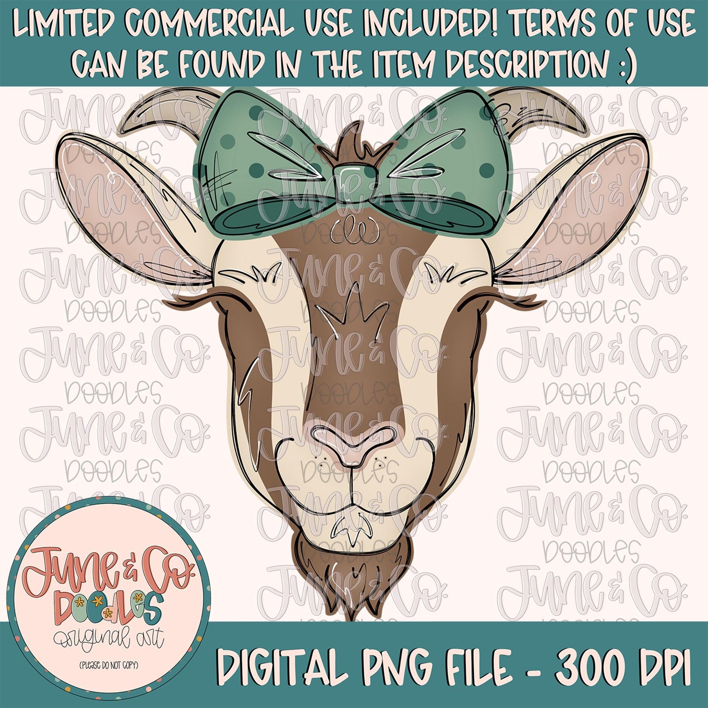 Girl Goat PNG| Coquette Goat In Bow Sublimation File| Girls Farm Animal Shirt Design| Hand Drawn Printable Art| Instant Download