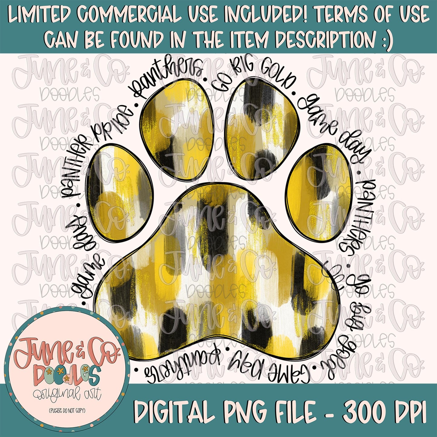 Painted Panther Paw PNG| Gold Glitter Mascot Sublimation File| Game Day Shirt Design| Hand Lettered Printable Art| Instant Download