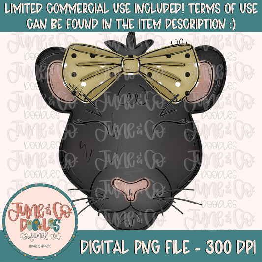 Girl Panther With Bow PNG| Panthers Mascot Sublimation File| Girls Game Day Shirt Design| Hand Drawn Printable Art| Instant Download