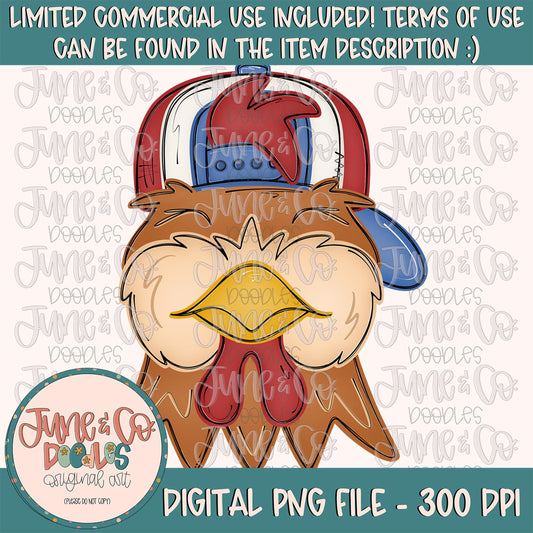 Boy Chicken PNG| Cool Chicken In Backwards Hat Sublimation File| Boys Farm Animal Shirt Design| Hand Drawn Printable Art| Instant Download