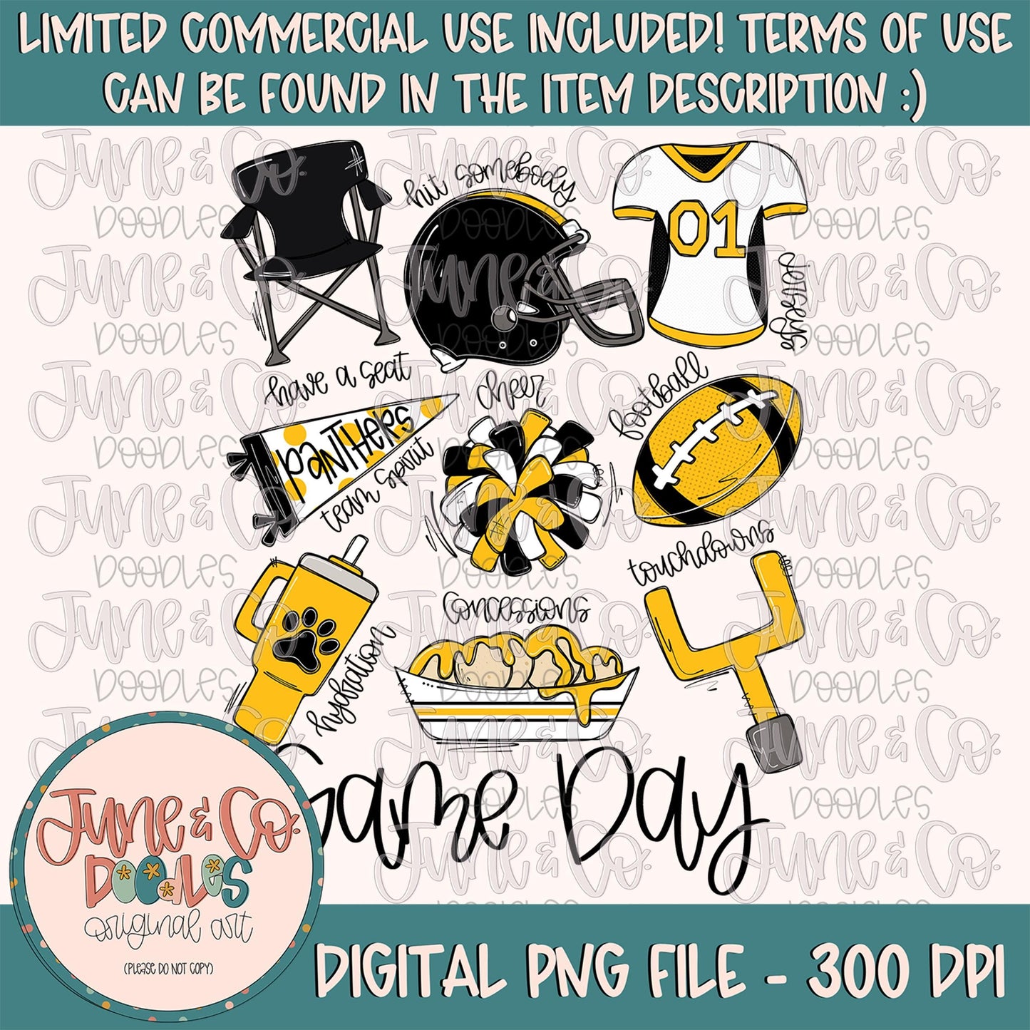 Panthers Football Game Day PNG| Football Things Sublimation File| Fall Sports Shirt Design| Hand Sketched Printable Art| Instant Download