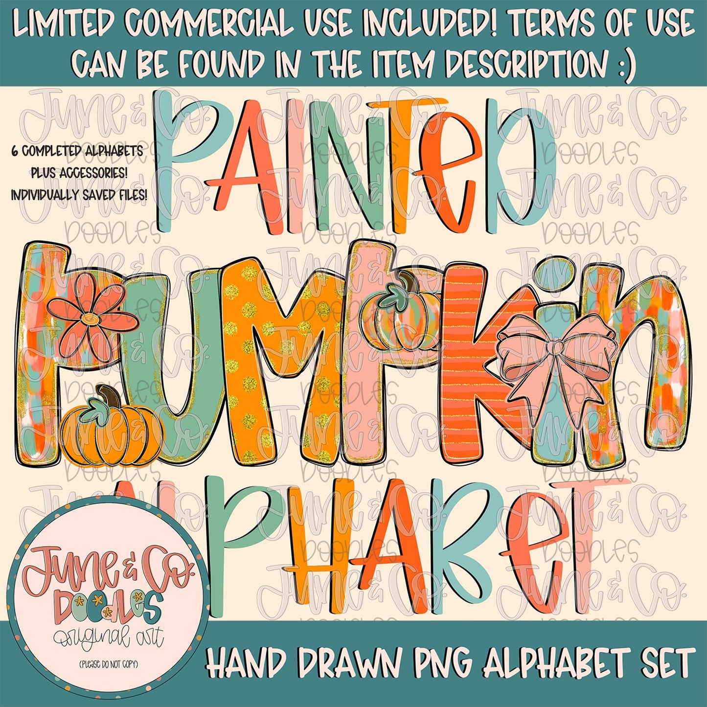 Painted Pumpkin Alphabet set- PNG| Girly Fall Alpha| Brush Stroke Alphabet| Glitter Accents| Doodle Letters PNG