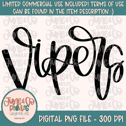 Vipers Mascot Lettering PNG| Team Spirit Sublimation File| Sports Team SVG| Hand Lettered Printable Art| Instant Download