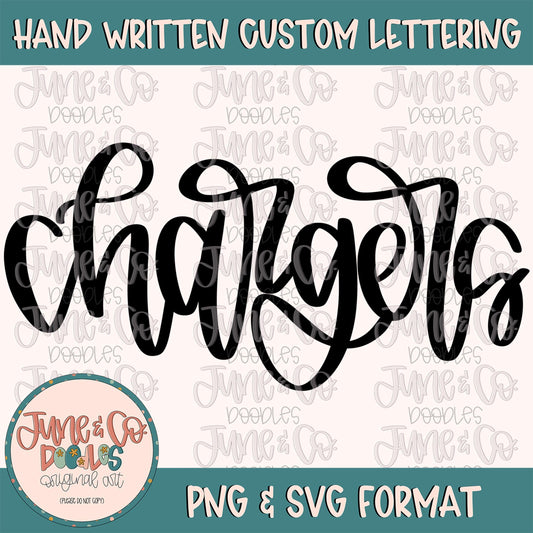 Chargers Mascot Lettering PNG| Team Spirit Sublimation File| Sports Team SVG| Hand Lettered Printable Art| Instant Download