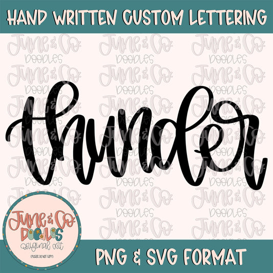 Thunder Mascot Lettering PNG| Team Spirit Sublimation File| Sports Team SVG| Hand Lettered Printable Art| Instant Download