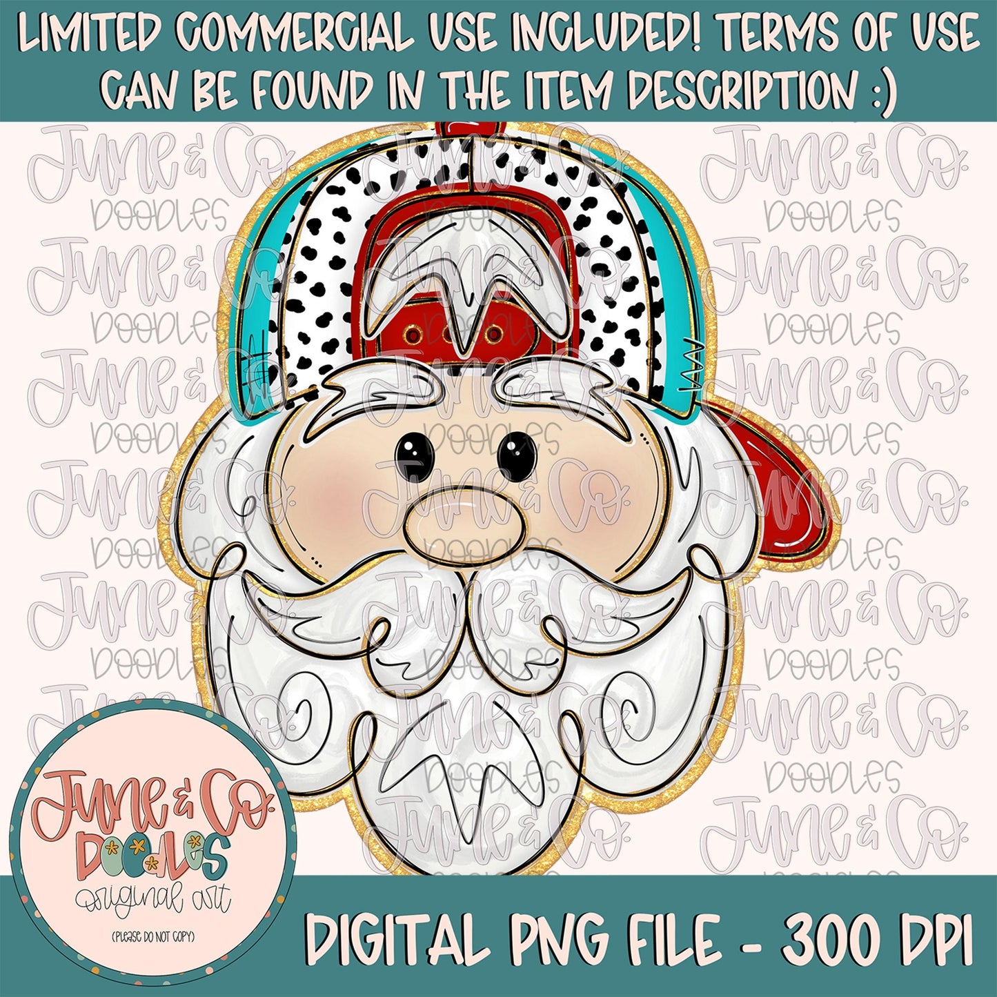 Cool Santa PNG| Santa With Hat Sublimation File| Backwards Ball Cap Santa| Boys Christmas Holiday Design| Hand Drawn Art| Digital Download