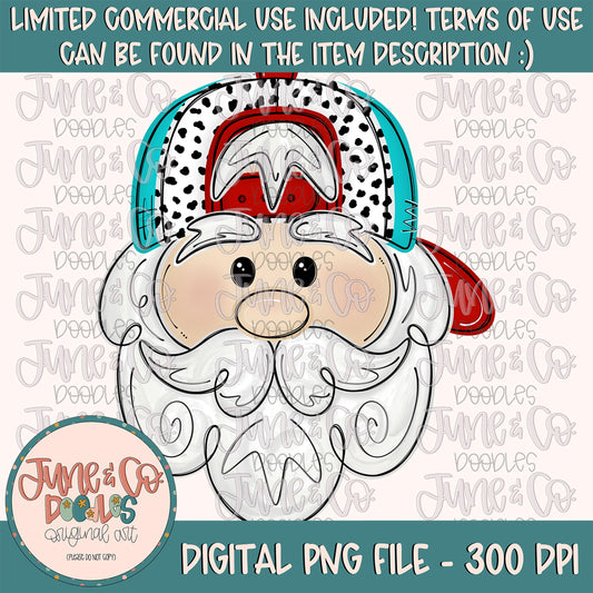 Cool Santa Clean PNG| Santa With Hat Sublimation File| Backwards Ball Cap Santa| Boys Christmas Design| Hand Drawn Art| Digital Download