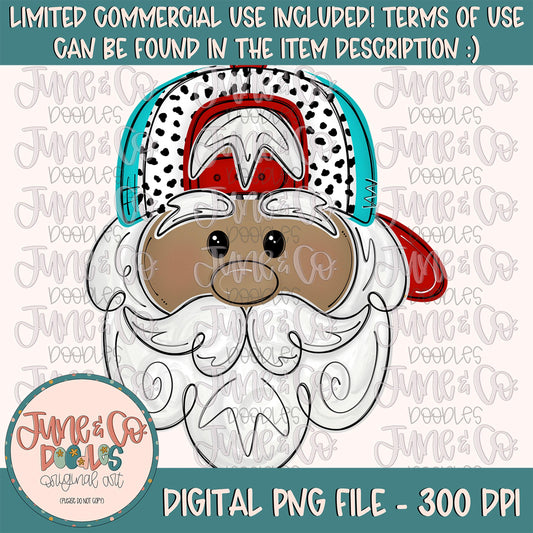 Cool Santa Brown Clean PNG| Santa With Hat Sublimation File| Backwards Ball Cap| Boys Christmas Design| Hand Drawn Art| Digital Download