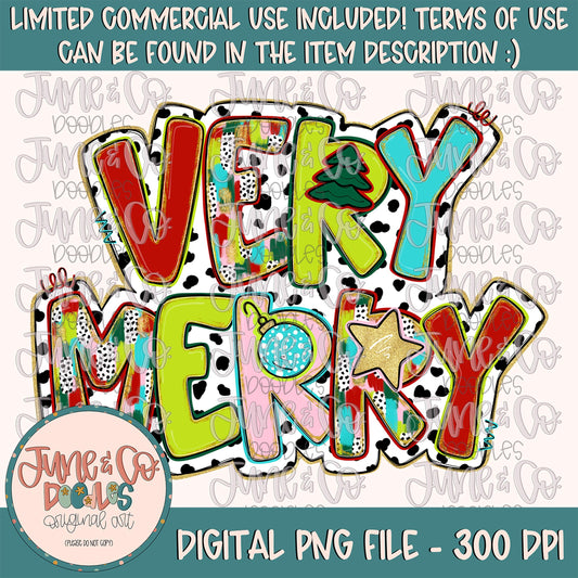 Very Merry PNG| Preppy Christmas Sublimation File| Brush Stroke Doodle Letters| Holiday Shirt Design| Hand Drawn Art| Digital Download