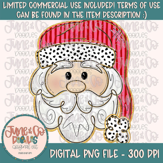 Whimsical Santa PNG-Pink| Girly Santa Sublimation File| Gold Glitter Santa| Christmas Holiday Shirt Design| Hand Drawn Art| Digital Download