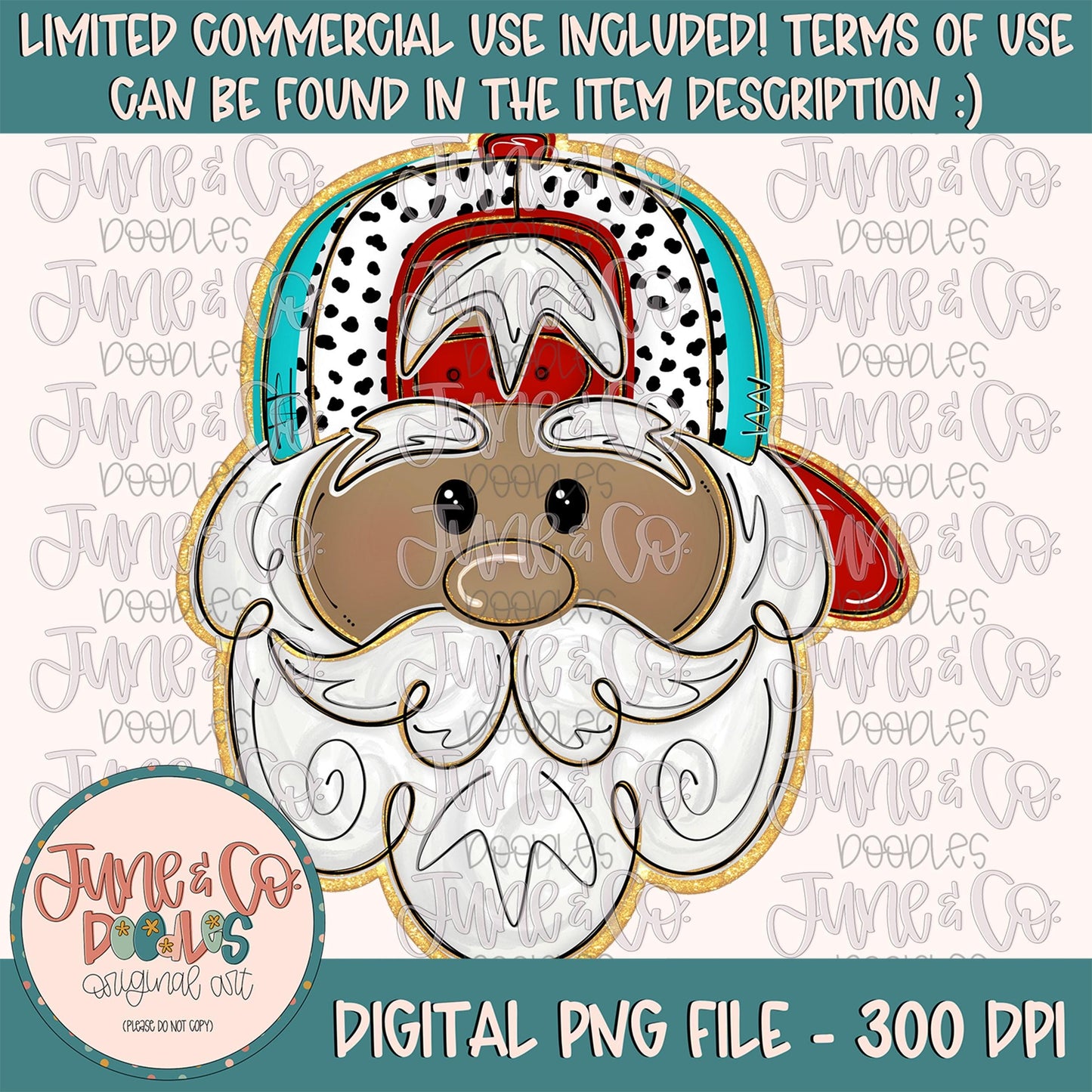 Cool Santa- Brown PNG| Santa With Hat Sublimation File| | Backwards Ball Cap Santa| Boys Christmas Design| Hand Drawn Art| Digital Download