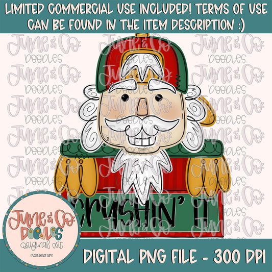 Boys Crushin' It PNG| Nutcracker With Backwards Ball Cap Sublimation File| Christmas Holiday Shirt Design| Hand Drawn Art| Digital Download