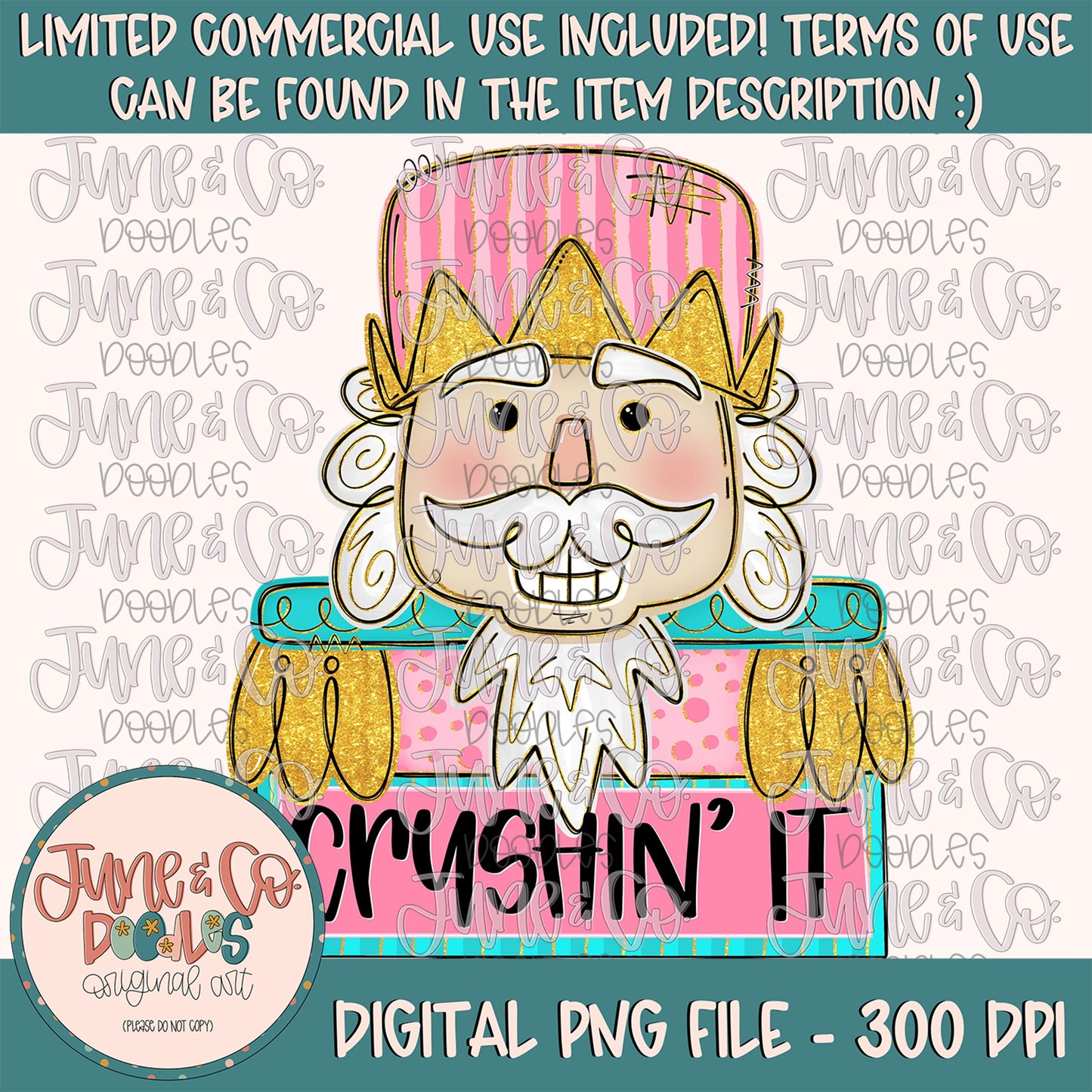 Girls Crushin' It PNG| Glam Glitter Nutcracker Sublimation File| Girly Christmas Holiday Shirt Design| Hand Drawn Art| Digital Download