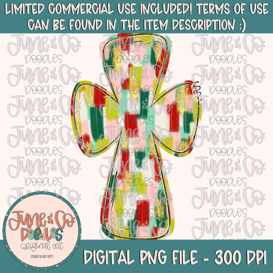 Christmas Cross PNG| Painted Brush Strokes Sublimation File| Religious Holiday Shirt Design| Hand Drawn Printable Art| Digital Download