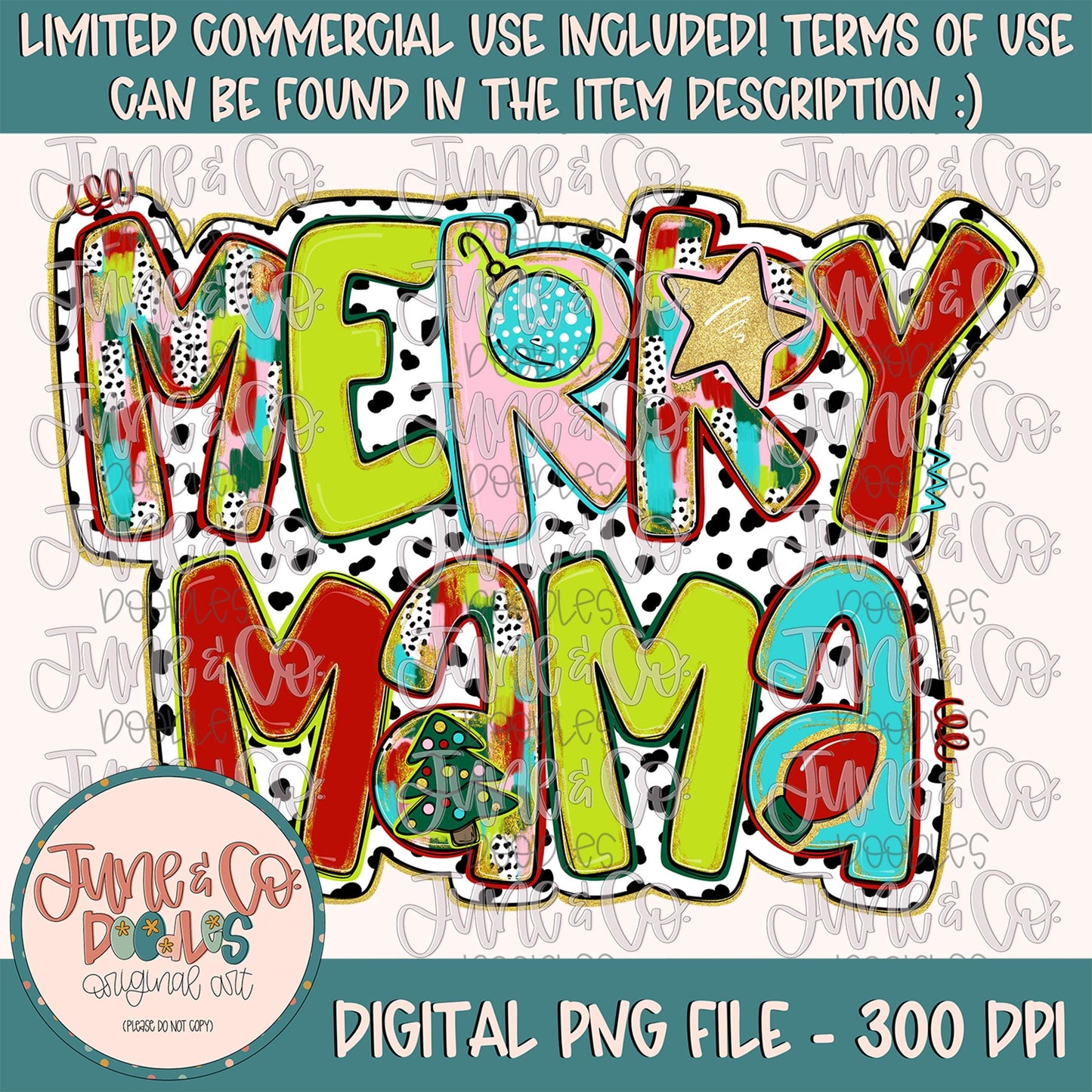 Merry Mama PNG| Preppy Christmas Sublimation File| Brush Stroke Doodle Letters| Holiday Shirt Design| Hand Drawn Art| Digital Download